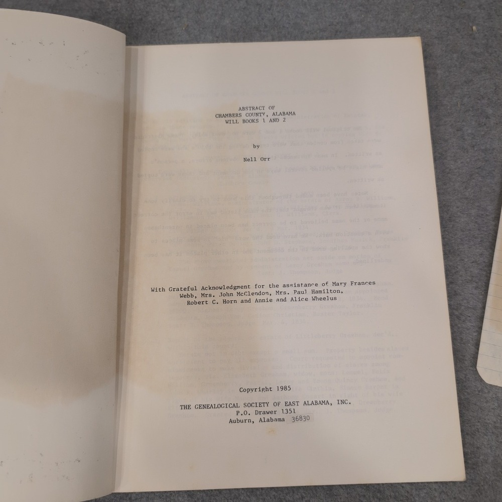 Abstract of Chambers County Alabama Will Books 1 and 2 Nell Orr 1985‎ Genealogy - Picture 2 of 2
